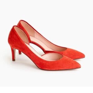$218 J.Crew Made in Italy Lucie Red Suede Pointed Toe d'Orsay Pump Heels Size 9